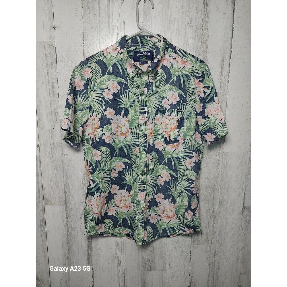 Chubbies Resort Wear Shirt Mens Large Blue Hawaiian Floral Print Short Sleeve